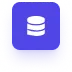 White database icon with three stacked cylinders on a purple rounded square background.