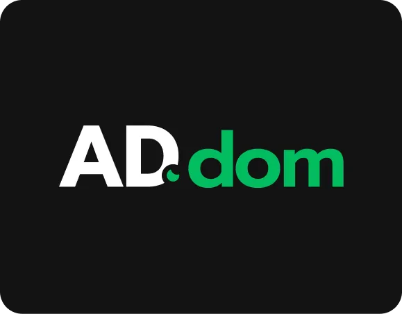 AD.dom company logo with 'AD' in white and 'dom' in green on a black background.