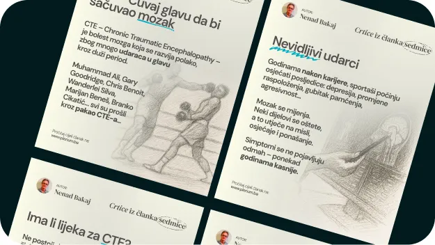 Four panels with text and pencil sketches discussing Chronic Traumatic Encephalopathy (CTE), its effects on the brain, invisible impacts on athletes, and the absence of a cure.