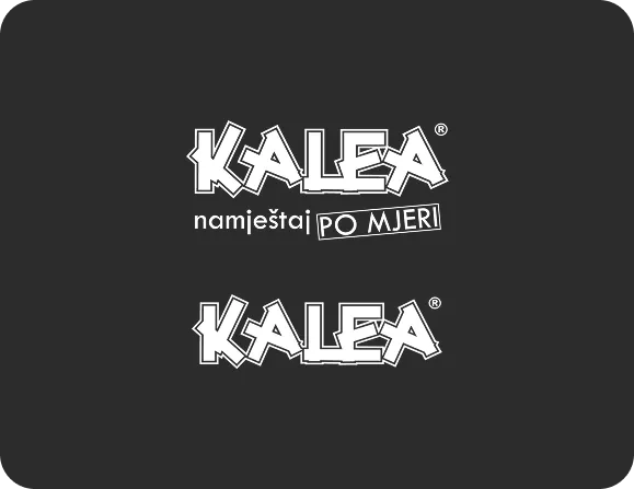 Kalea brand name displayed twice with the phrase 'namještaj PO MJERI' between them on a dark background.