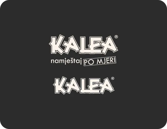 Kalea brand name with the phrase 'namještaj po mjeri' indicating custom furniture in unique stylized font on a dark background.