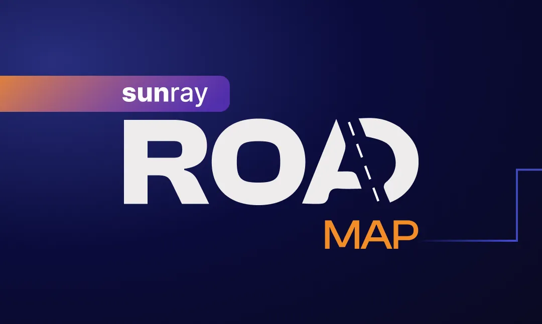 Graphic text reading 'sunray ROAD MAP' with the letter A stylized as a road on a dark blue background.