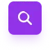 White magnifying glass icon on a purple rounded square background.