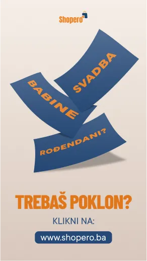 Advertisement for Shopero offering gifts for baby, wedding, or birthday with the website www.shopero.ba.