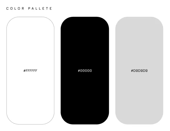 Color palette showing three swatches: white (#FFFFFF), black (#000000), and light gray (#D9D9D9).